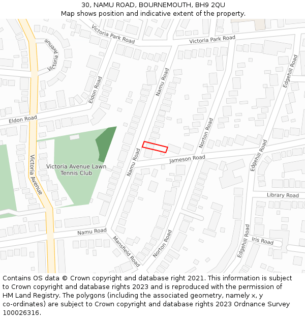 30, NAMU ROAD, BOURNEMOUTH, BH9 2QU: Location map and indicative extent of plot