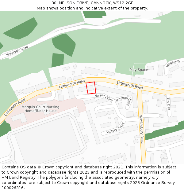 30, NELSON DRIVE, CANNOCK, WS12 2GF: Location map and indicative extent of plot