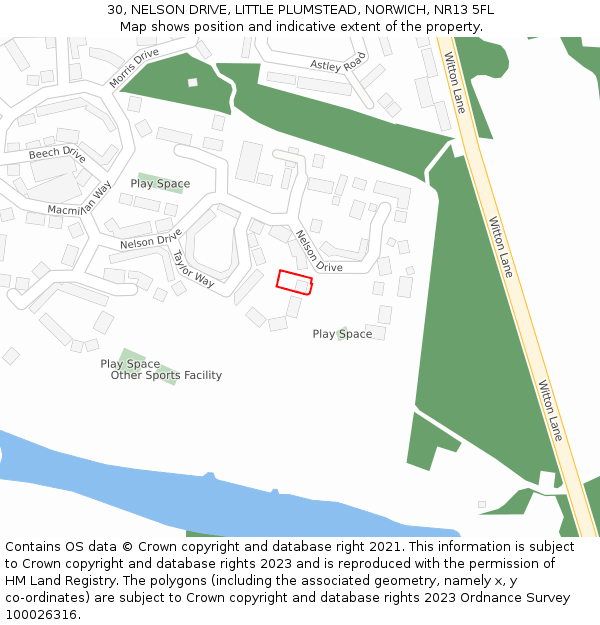 30, NELSON DRIVE, LITTLE PLUMSTEAD, NORWICH, NR13 5FL: Location map and indicative extent of plot