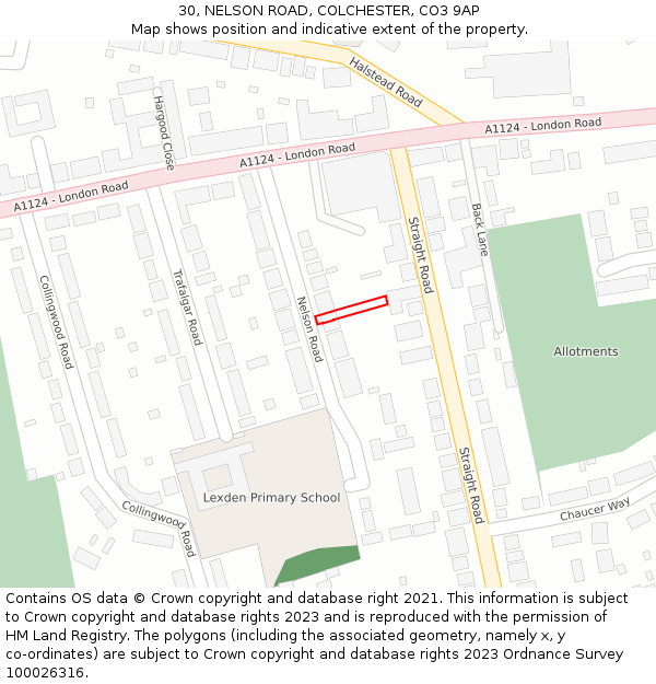 30, NELSON ROAD, COLCHESTER, CO3 9AP: Location map and indicative extent of plot