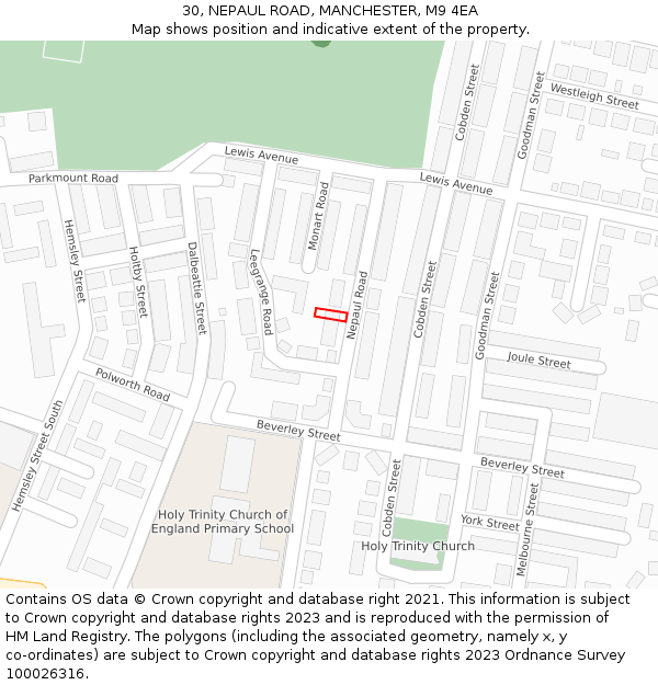 30, NEPAUL ROAD, MANCHESTER, M9 4EA: Location map and indicative extent of plot