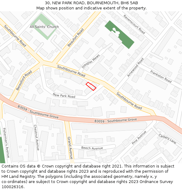 30, NEW PARK ROAD, BOURNEMOUTH, BH6 5AB: Location map and indicative extent of plot