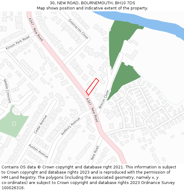 30, NEW ROAD, BOURNEMOUTH, BH10 7DS: Location map and indicative extent of plot