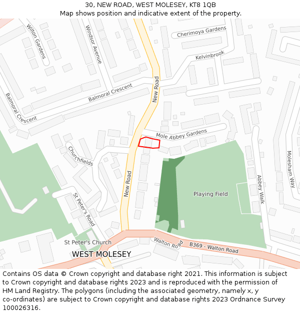 30, NEW ROAD, WEST MOLESEY, KT8 1QB: Location map and indicative extent of plot