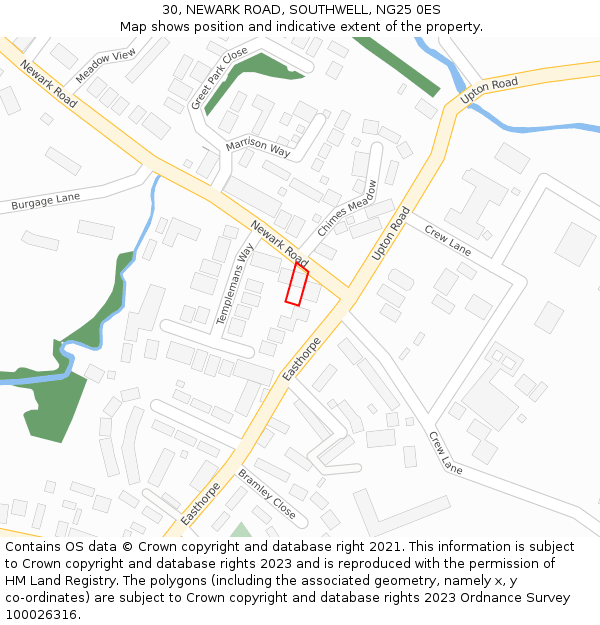 30, NEWARK ROAD, SOUTHWELL, NG25 0ES: Location map and indicative extent of plot