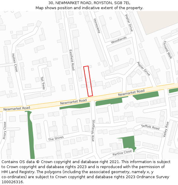 30, NEWMARKET ROAD, ROYSTON, SG8 7EL: Location map and indicative extent of plot