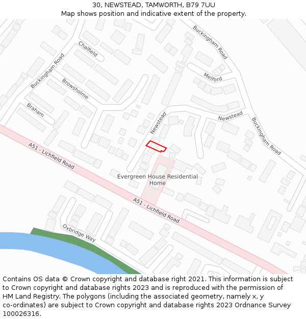 30, NEWSTEAD, TAMWORTH, B79 7UU: Location map and indicative extent of plot