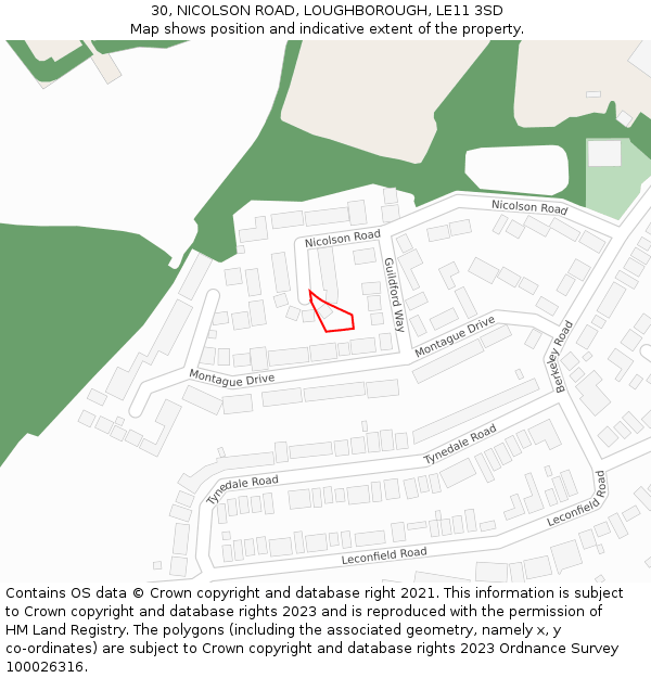 30, NICOLSON ROAD, LOUGHBOROUGH, LE11 3SD: Location map and indicative extent of plot