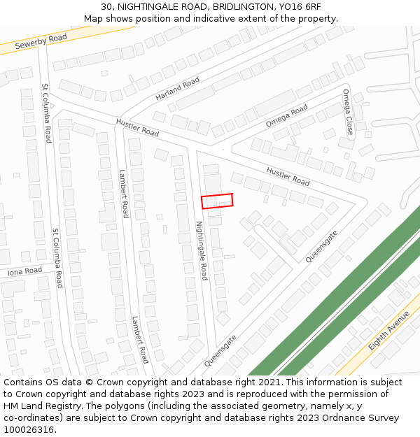 30, NIGHTINGALE ROAD, BRIDLINGTON, YO16 6RF: Location map and indicative extent of plot