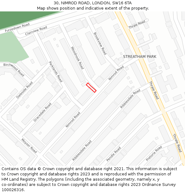 30, NIMROD ROAD, LONDON, SW16 6TA: Location map and indicative extent of plot