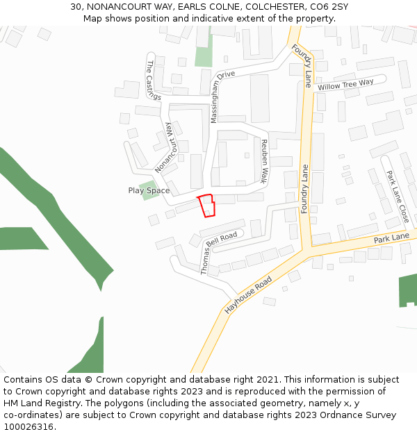 30, NONANCOURT WAY, EARLS COLNE, COLCHESTER, CO6 2SY: Location map and indicative extent of plot
