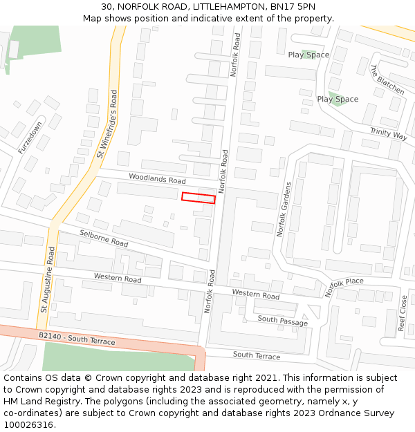30, NORFOLK ROAD, LITTLEHAMPTON, BN17 5PN: Location map and indicative extent of plot