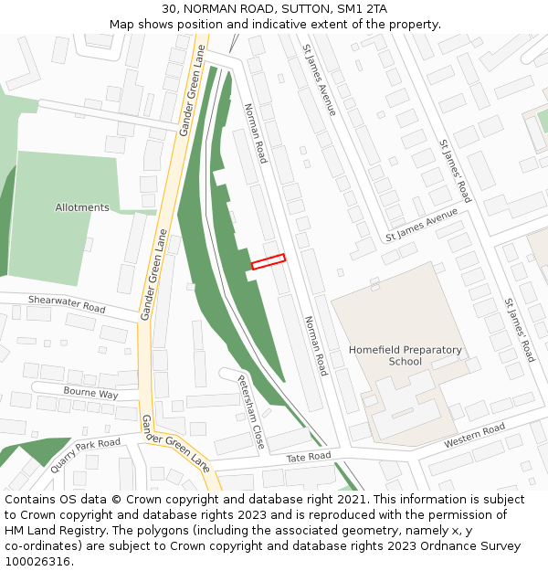 30, NORMAN ROAD, SUTTON, SM1 2TA: Location map and indicative extent of plot