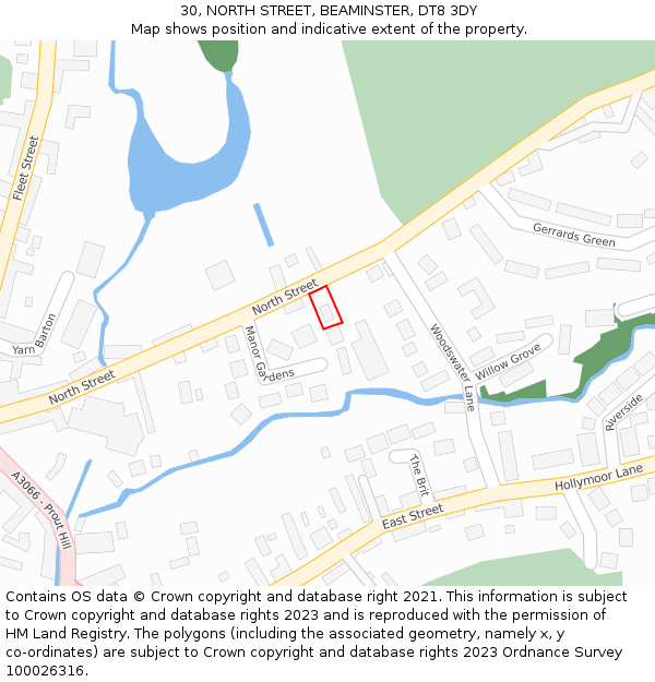30, NORTH STREET, BEAMINSTER, DT8 3DY: Location map and indicative extent of plot