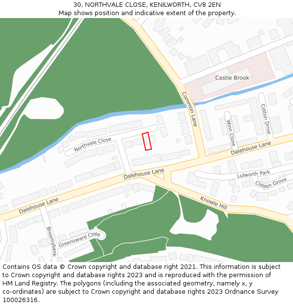 30, NORTHVALE CLOSE, KENILWORTH, CV8 2EN: Location map and indicative extent of plot