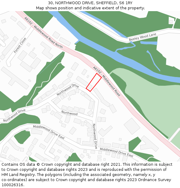 30, NORTHWOOD DRIVE, SHEFFIELD, S6 1RY: Location map and indicative extent of plot