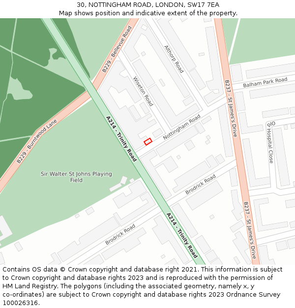 30, NOTTINGHAM ROAD, LONDON, SW17 7EA: Location map and indicative extent of plot