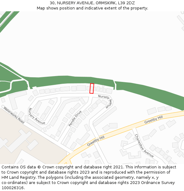 30, NURSERY AVENUE, ORMSKIRK, L39 2DZ: Location map and indicative extent of plot