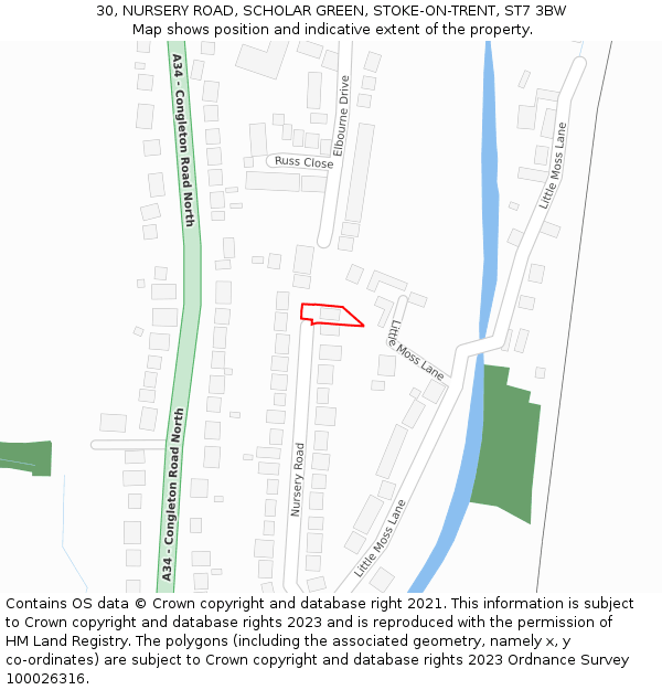 30, NURSERY ROAD, SCHOLAR GREEN, STOKE-ON-TRENT, ST7 3BW: Location map and indicative extent of plot