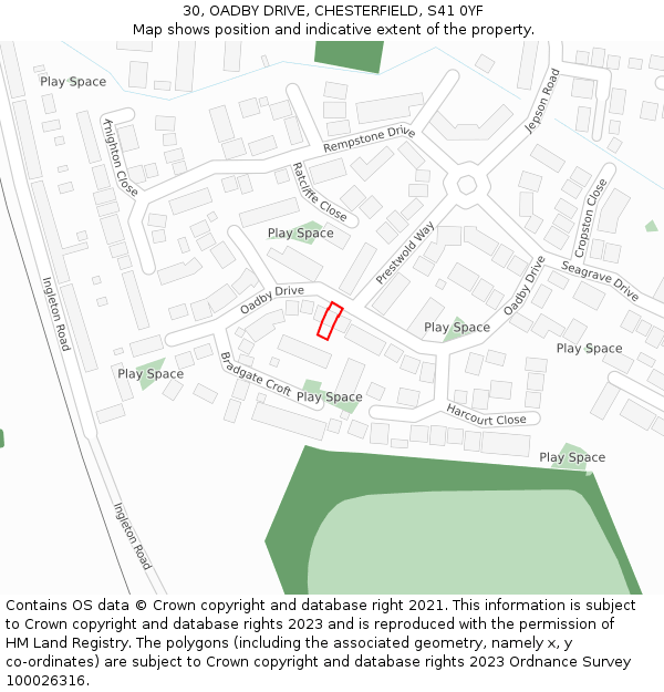 30, OADBY DRIVE, CHESTERFIELD, S41 0YF: Location map and indicative extent of plot