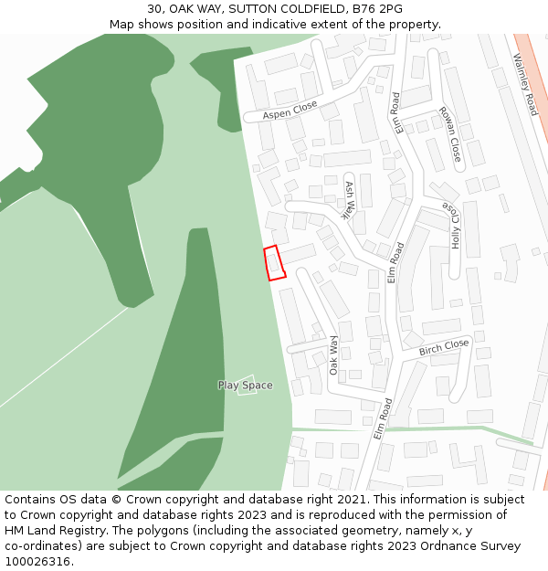30, OAK WAY, SUTTON COLDFIELD, B76 2PG: Location map and indicative extent of plot