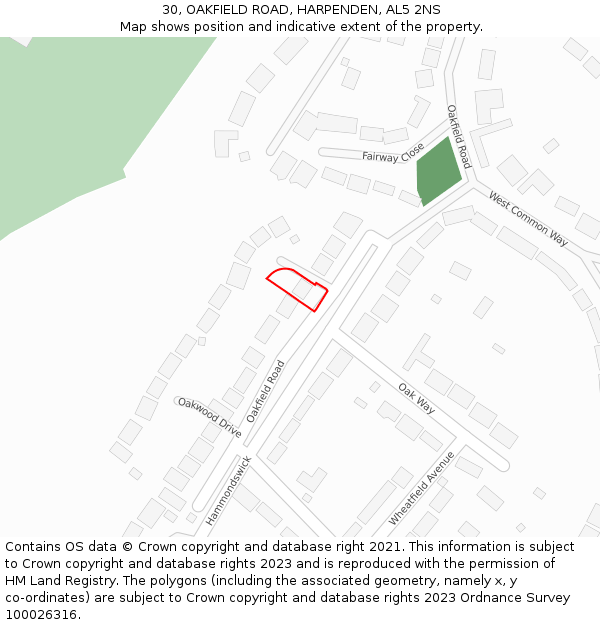 30, OAKFIELD ROAD, HARPENDEN, AL5 2NS: Location map and indicative extent of plot