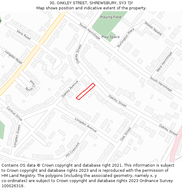 30, OAKLEY STREET, SHREWSBURY, SY3 7JY: Location map and indicative extent of plot