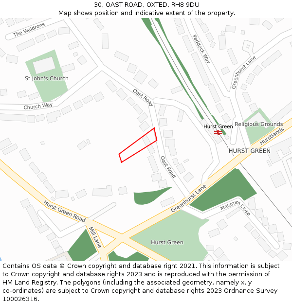 30, OAST ROAD, OXTED, RH8 9DU: Location map and indicative extent of plot