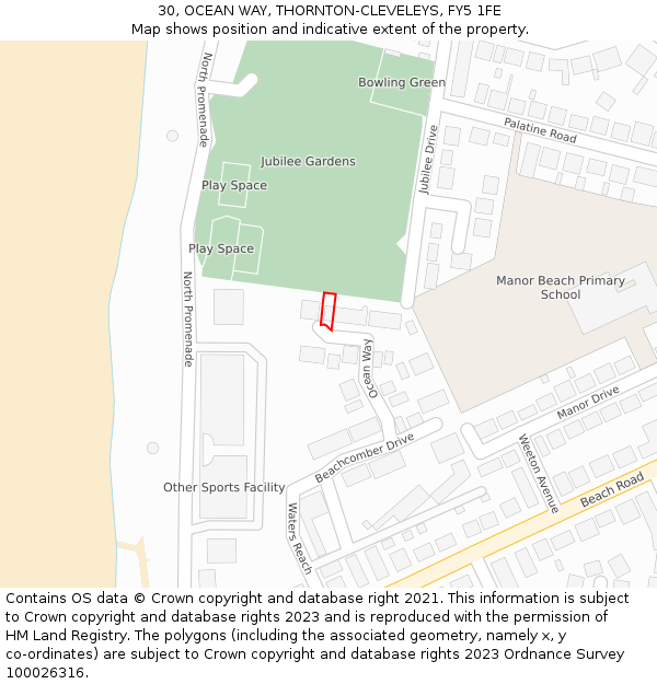30, OCEAN WAY, THORNTON-CLEVELEYS, FY5 1FE: Location map and indicative extent of plot