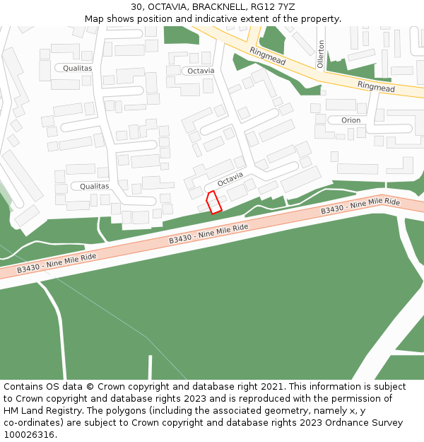 30, OCTAVIA, BRACKNELL, RG12 7YZ: Location map and indicative extent of plot