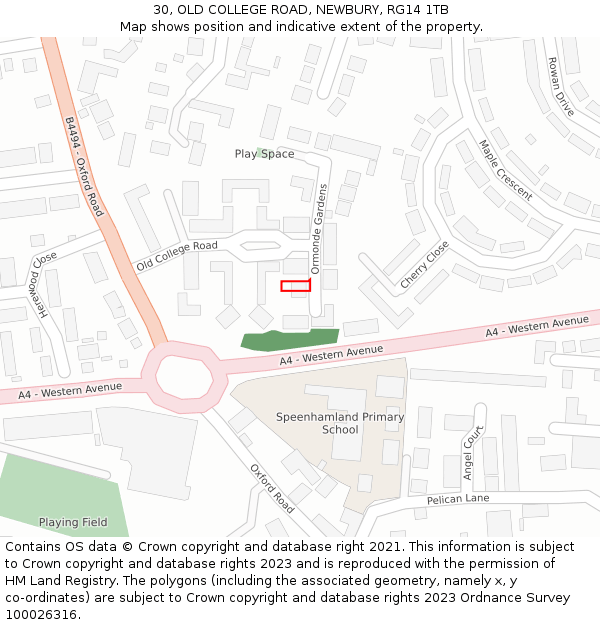 30, OLD COLLEGE ROAD, NEWBURY, RG14 1TB: Location map and indicative extent of plot