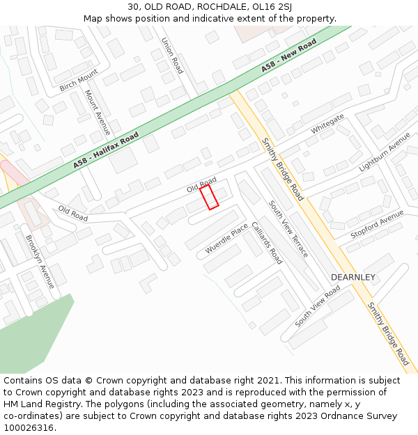 30, OLD ROAD, ROCHDALE, OL16 2SJ: Location map and indicative extent of plot