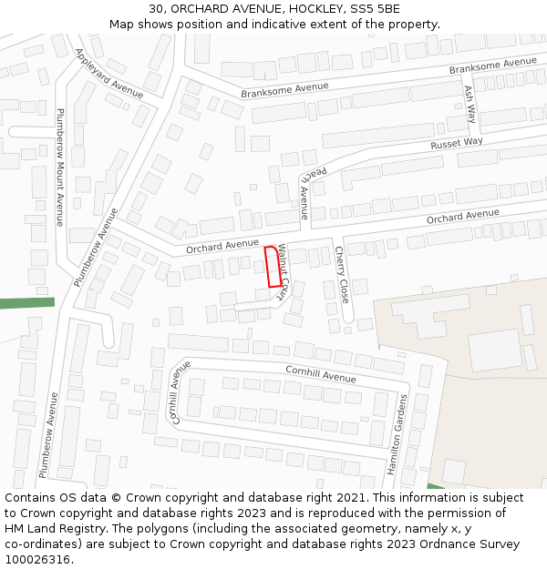 30, ORCHARD AVENUE, HOCKLEY, SS5 5BE: Location map and indicative extent of plot