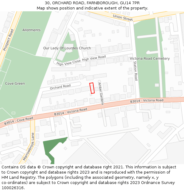 30, ORCHARD ROAD, FARNBOROUGH, GU14 7PR: Location map and indicative extent of plot