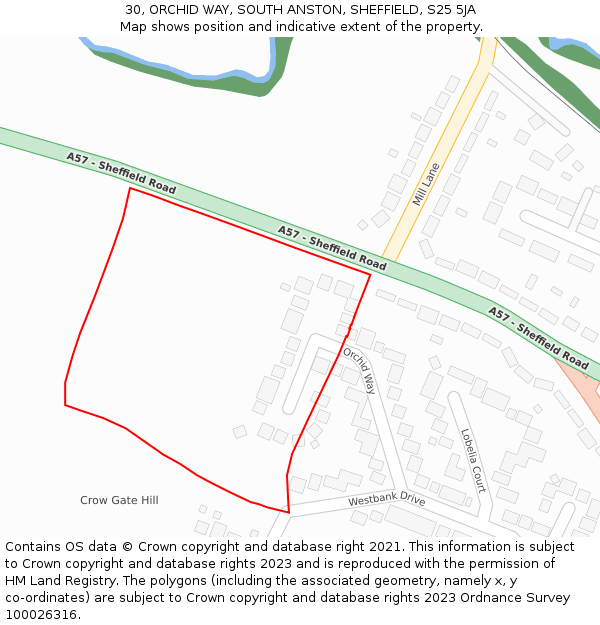 30, ORCHID WAY, SOUTH ANSTON, SHEFFIELD, S25 5JA: Location map and indicative extent of plot