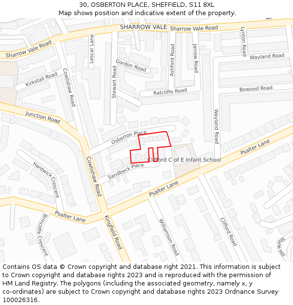 30, OSBERTON PLACE, SHEFFIELD, S11 8XL: Location map and indicative extent of plot