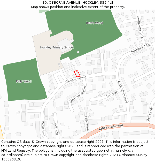 30, OSBORNE AVENUE, HOCKLEY, SS5 4UJ: Location map and indicative extent of plot