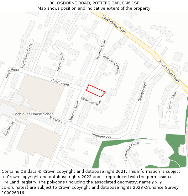 30, OSBORNE ROAD, POTTERS BAR, EN6 1SF: Location map and indicative extent of plot
