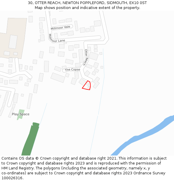 30, OTTER REACH, NEWTON POPPLEFORD, SIDMOUTH, EX10 0ST: Location map and indicative extent of plot