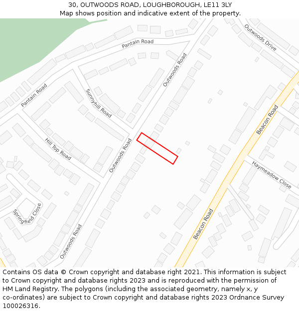30, OUTWOODS ROAD, LOUGHBOROUGH, LE11 3LY: Location map and indicative extent of plot