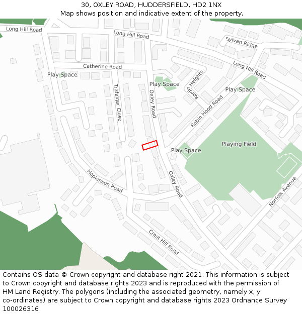 30, OXLEY ROAD, HUDDERSFIELD, HD2 1NX: Location map and indicative extent of plot