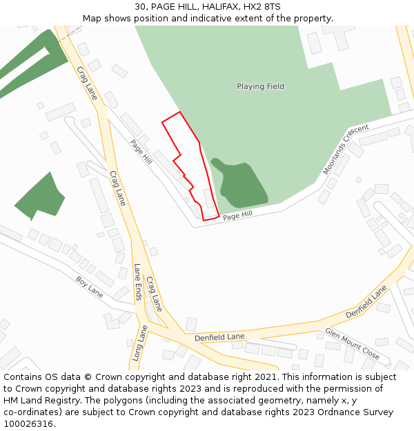 30, PAGE HILL, HALIFAX, HX2 8TS: Location map and indicative extent of plot