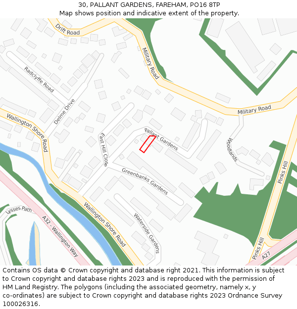 30, PALLANT GARDENS, FAREHAM, PO16 8TP: Location map and indicative extent of plot