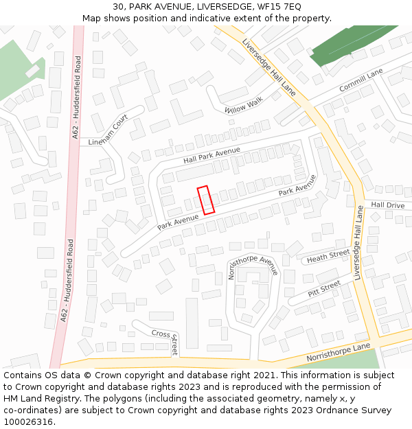 30, PARK AVENUE, LIVERSEDGE, WF15 7EQ: Location map and indicative extent of plot