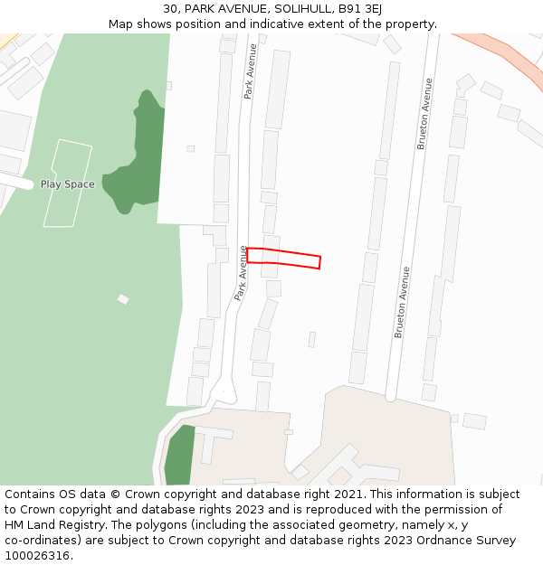 30, PARK AVENUE, SOLIHULL, B91 3EJ: Location map and indicative extent of plot