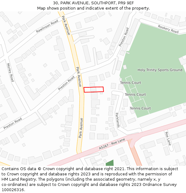 30, PARK AVENUE, SOUTHPORT, PR9 9EF: Location map and indicative extent of plot