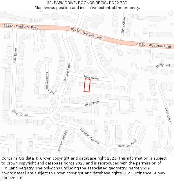 30, PARK DRIVE, BOGNOR REGIS, PO22 7RD: Location map and indicative extent of plot