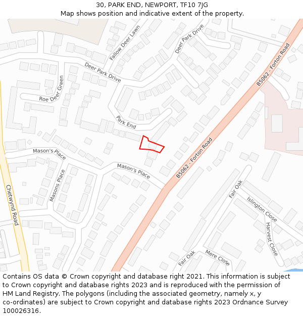 30, PARK END, NEWPORT, TF10 7JG: Location map and indicative extent of plot