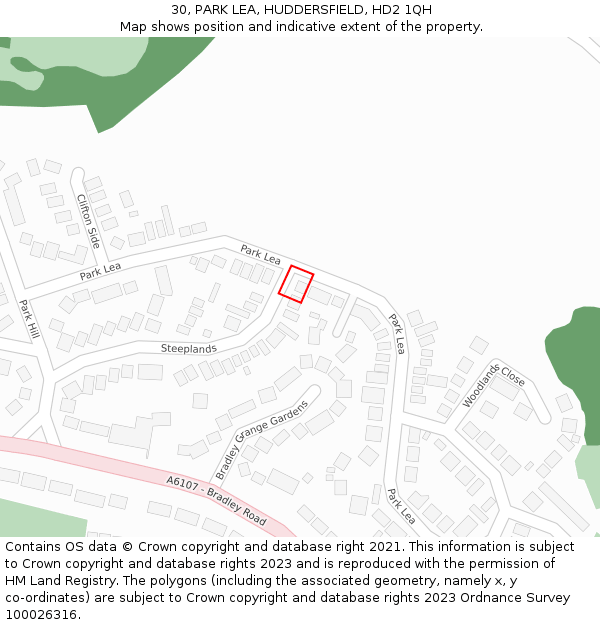 30, PARK LEA, HUDDERSFIELD, HD2 1QH: Location map and indicative extent of plot
