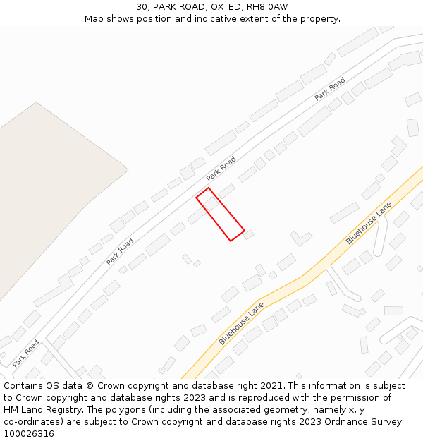 30, PARK ROAD, OXTED, RH8 0AW: Location map and indicative extent of plot